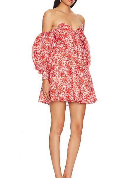 Mini vestido de flores Bardot rojo