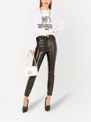 Krajkové šněrovací kalhoty skinny fit Dolce & Gabbana černé