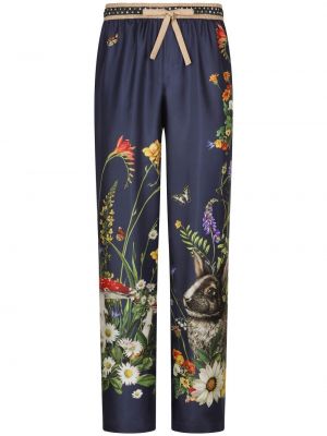Pantaloni dritti a fiori Dolce & Gabbana blu