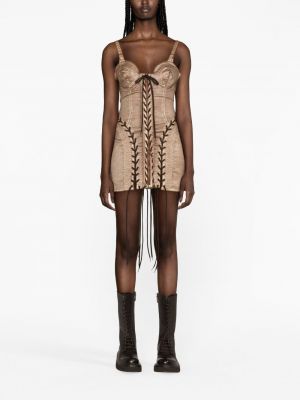 Nėriniuotas suknele kokteiline su raišteliais Jean Paul Gaultier ruda
