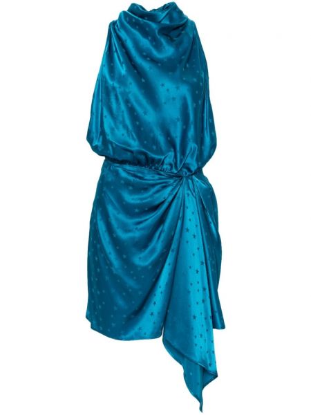 Жакардова сатенена коктейлна рокля Amen синьо