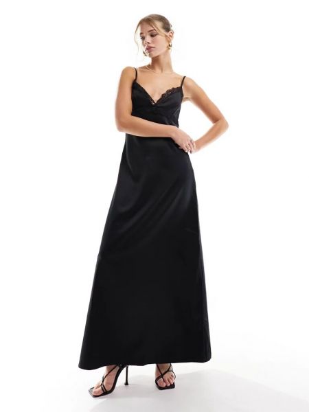 Кружевное атласное длинное платье Pimkie черное