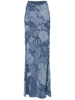 Falda larga de raso de tejido jacquard Etro azul