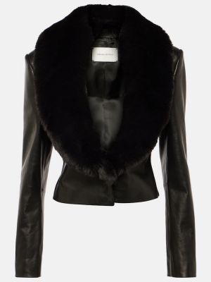 Kožená bunda s kožíškem Magda Butrym černá