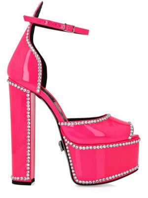 Leder sandale mit kristallen Philipp Plein pink