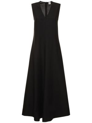 Lanena midi haljina s v-izrezom Toteme crna