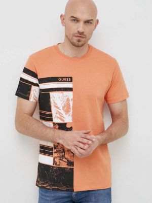 Тениска с дълъг ръкав с принт Guess оранжево