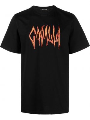 Kokvilnas t-krekls ar apdruku Roberto Cavalli melns