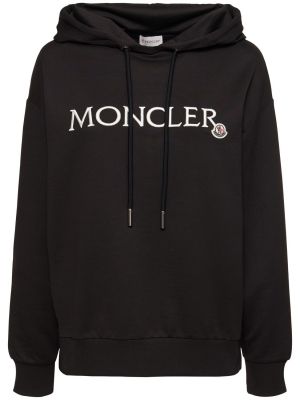 Βαμβακερός φούτερ με κουκούλα με κέντημα από ζέρσεϋ Moncler μαύρο
