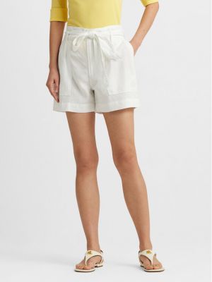Voľné bavlnené priliehavé šortky Lauren Ralph Lauren biela
