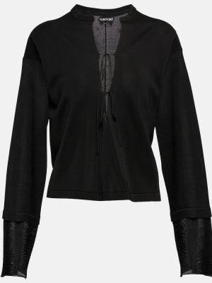Прозрачен пуловер с v-образно деколте с връзки Tom Ford черно