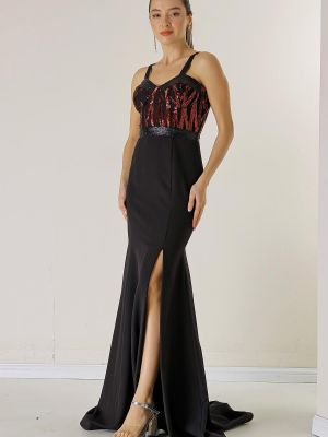 Krepové dlouhé šaty By Saygı černé