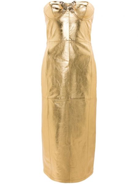Kožené midi šaty Blumarine zlaté