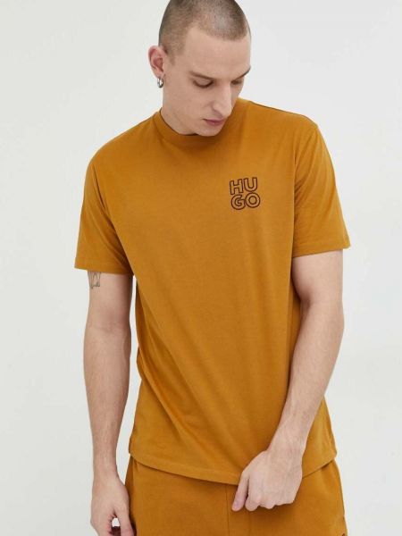 Тениска с дълъг ръкав с апликация Hugo кафяво