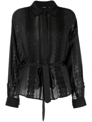 Прозрачна памучна копринена блуза Amen черно