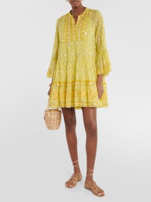 Mini vestido con bordado de algodón Juliet Dunn amarillo