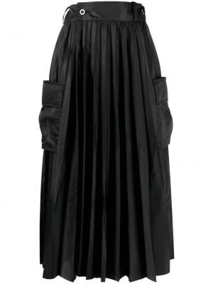 Plisovaná sukně s knoflíky z polyesteru s kapsami Sacai - černá