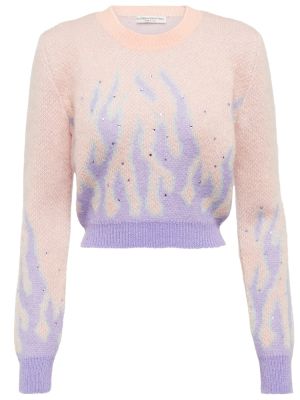 Moherowy sweter żakardowy Alessandra Rich różowy