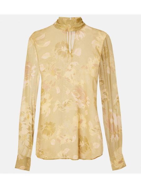 Gennemsigtig lang top med print Dries Van Noten beige