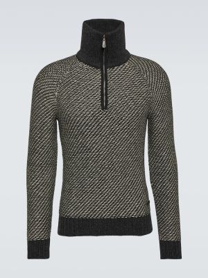 Памучен кашмирен пуловер с цип Loro Piana сиво
