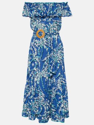 Sukienka midi w kwiatki Poupette St Barth niebieska