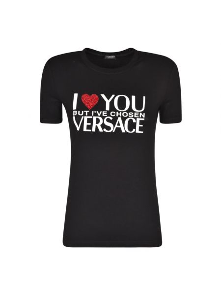Koszulka z nadrukiem w serca Versace czarna