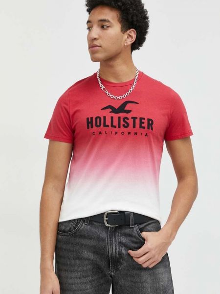 Памучна тениска с дълъг ръкав с принт Hollister Co. червено
