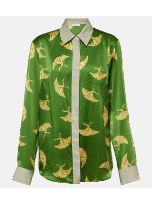 Camicia di raso di seta con stampa Dries Van Noten verde