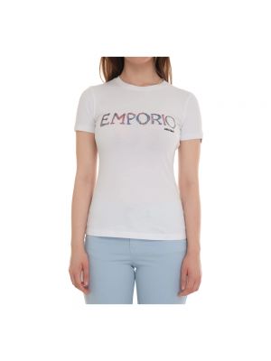 Koszulka slim fit z krótkim rękawem z okrągłym dekoltem Emporio Armani biała