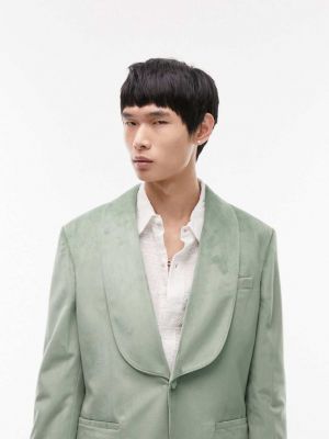 Бархатный пиджак с шалевым воротником Topman зеленый