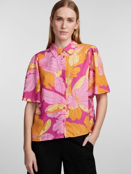 Рубашка в цветочек с принтом с коротким рукавом Y.a.s. оранжевая