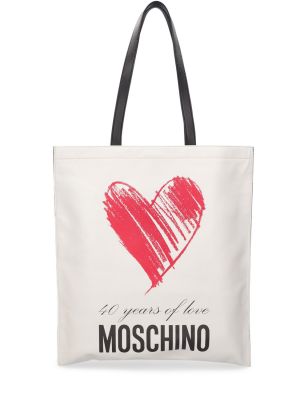 Δερμάτινη τσάντα shopper Moschino λευκό