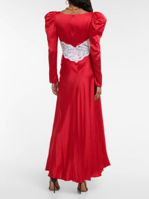 Krajkové hedvábné dlouhé šaty Rodarte červené