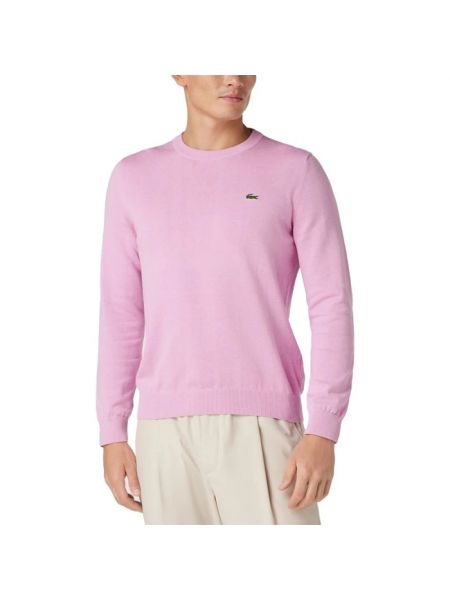 Dzianinowa bluza z okrągłym dekoltem Lacoste różowa