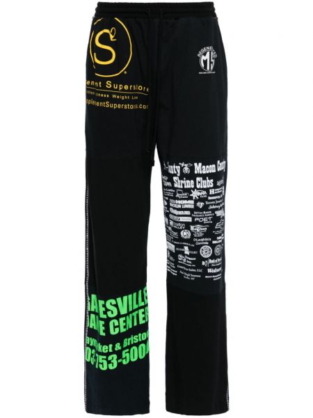 Pamučne hlače ravnih nogavica s printom Marine Serre crna