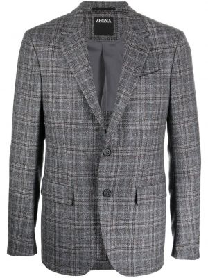 Trykt sjekket lang blazer Zegna grå