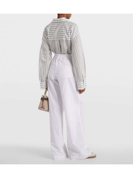 Relaxed памучни панталон с висока талия Brunello Cucinelli бяло
