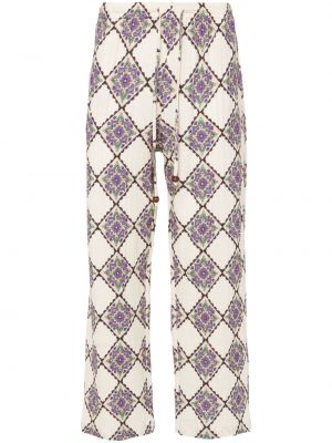 Pantaloni cu picior drept din bumbac cu imagine cu imprimeu geometric Siedres alb