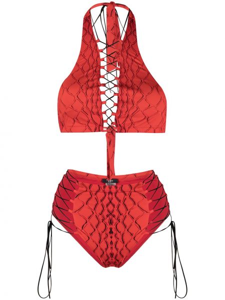 Bikini de cuero con estampado de estampado de serpiente Noire Swimwear rojo