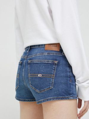 Tommy Jeans pantaloni scurti jeans femei, culoarea albastru marin, neted, medium waist