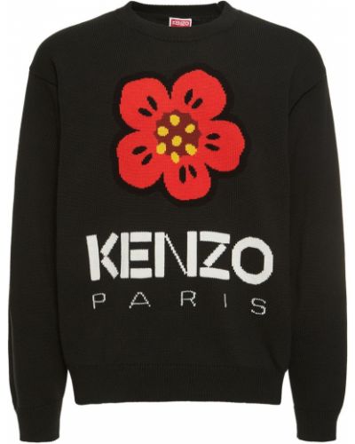 Bavlněný svetr s výšivkou Kenzo Paris černý