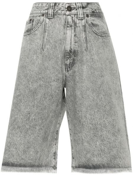 Kratke jeans hlače z vezalkami s čipko Vaquera siva