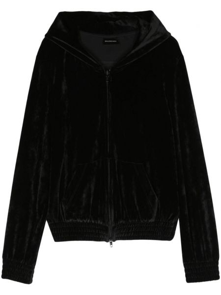 Βελούδινος φούτερ με κουκούλα με φερμουάρ Balenciaga μαύρο