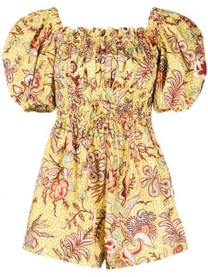 Mustriline lilleline puuvillased pükskostüüm Ulla Johnson kollane