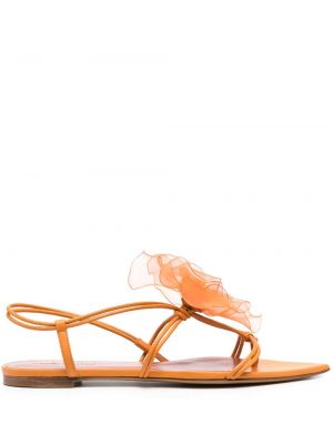 Dabīgās ādas sandales ar ziediem Nensi Dojaka oranžs