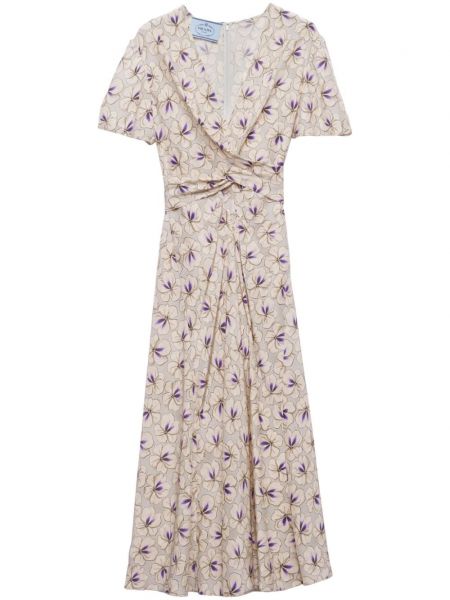 Midi haljina s cvjetnim printom s printom Prada siva
