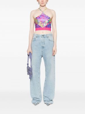 Veste en jean à imprimé Versace Jeans Couture rose