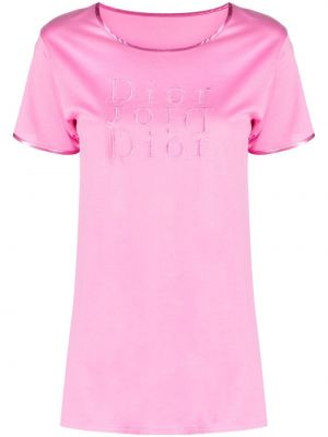 Haftowana koszulka bawełniana Christian Dior różowa