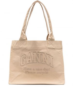 Nákupná taška s výšivkou Ganni béžová