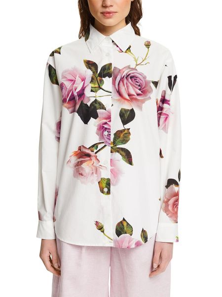 Camisa de algodón de flores con estampado Esprit Collection rosa